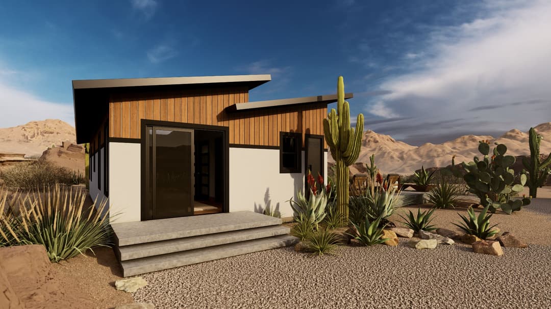 Model 25 hero, elevation, and exterior home features