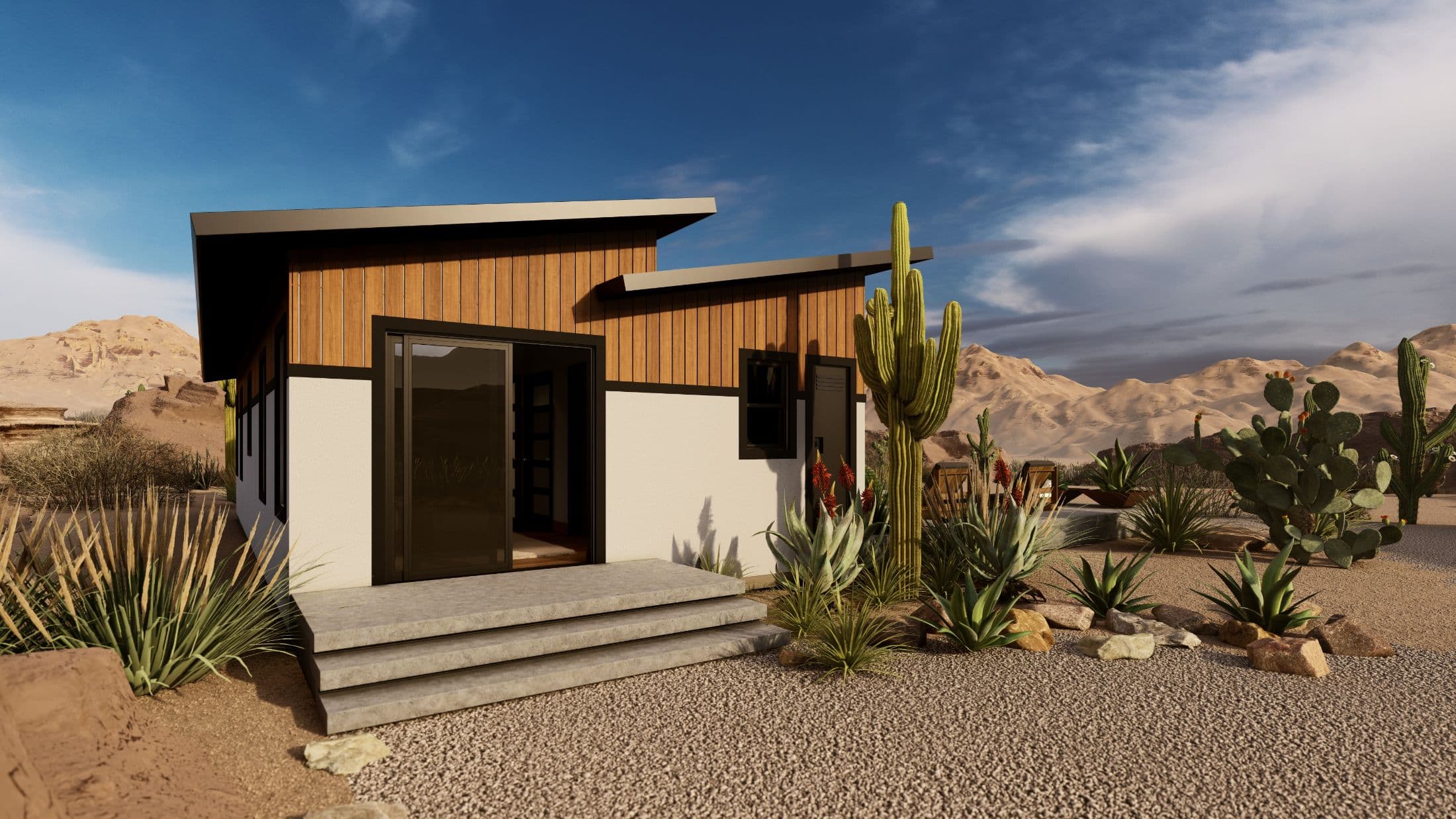 Model 25 hero, elevation, and exterior home features